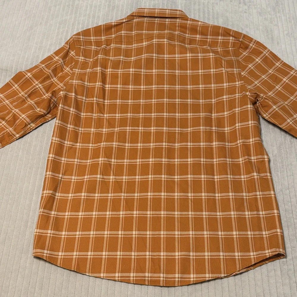 UNTUCKit Mens Large Slim Fit Wrinkle Free Plaid Button Down Shirt Blue Orange